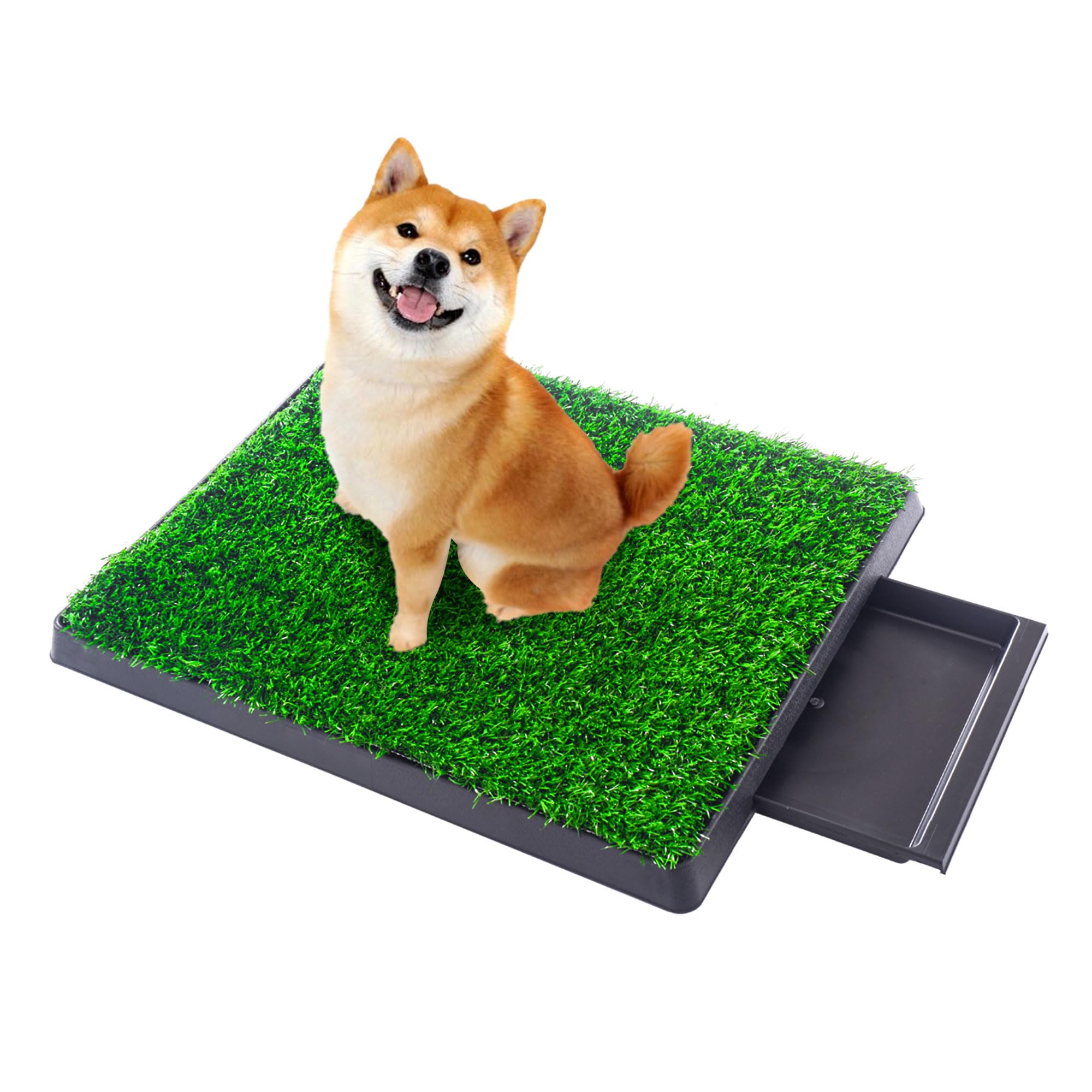 Dog Grass Pad with Tray, 25"×20" Indoor Dog Grass Potty for Puppy Training, Portable Dog Grass Pee Pad with Tray, Outdoor Pet Loo Artificial Grass Dog Porch Potty, Ideal for Small Medium Dogs