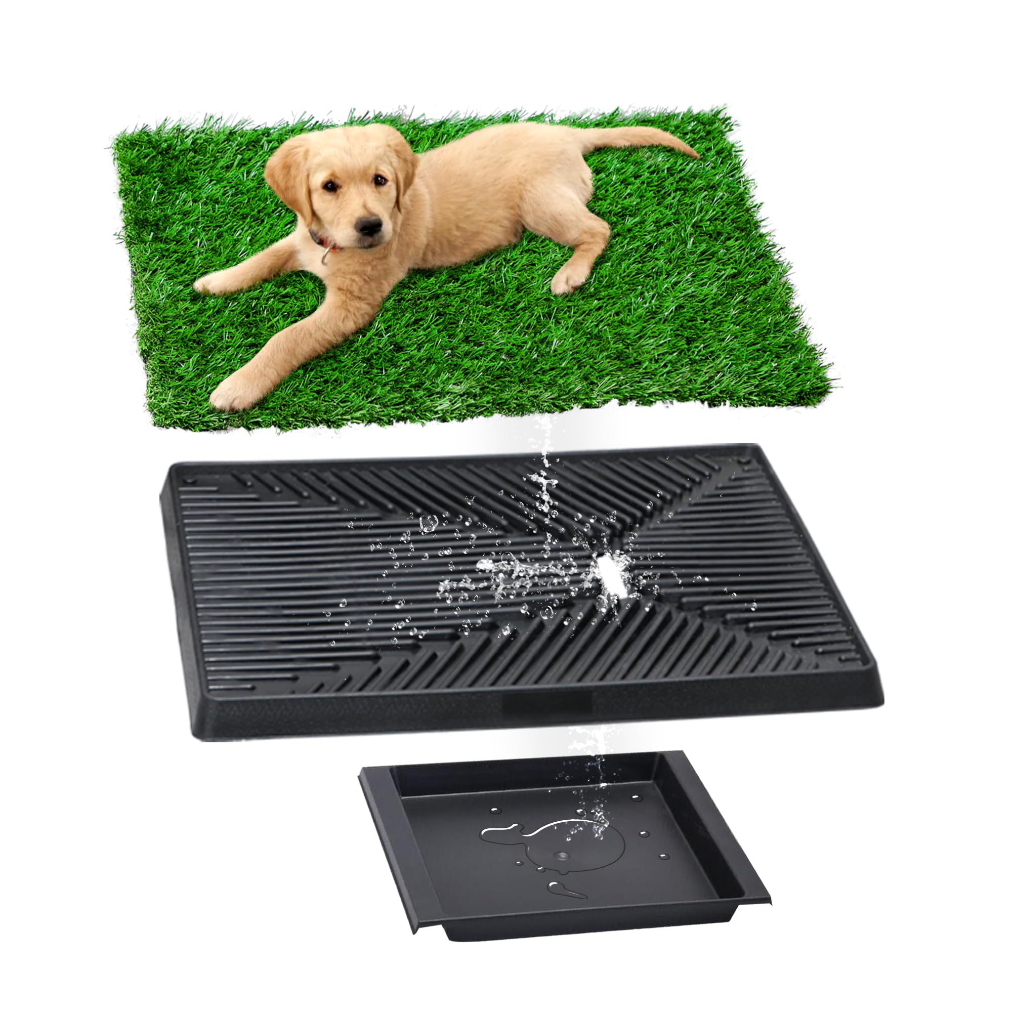 Dog Grass Pad with Tray, 25"×20" Indoor Dog Grass Potty for Puppy Training, Portable Dog Grass Pee Pad with Tray, Outdoor Pet Loo Artificial Grass Dog Porch Potty, Ideal for Small Medium Dogs