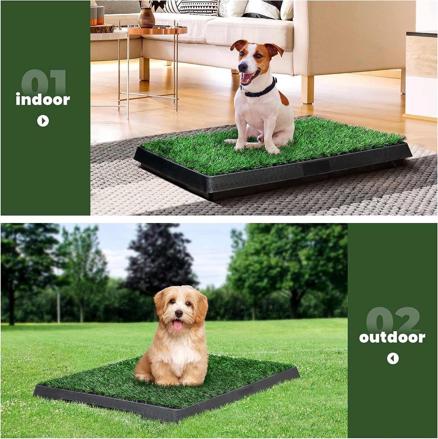 Dog Grass Pad with Tray, 25"×20" Indoor Dog Grass Potty for Puppy Training, Portable Dog Grass Pee Pad with Tray, Outdoor Pet Loo Artificial Grass Dog Porch Potty, Ideal for Small Medium Dogs