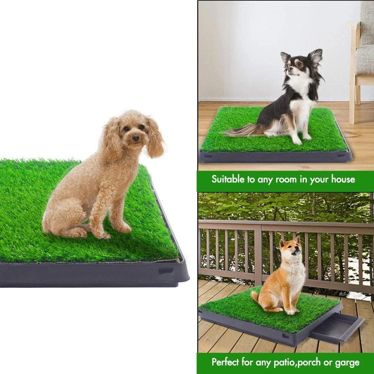 Dog Grass Pad with Tray, 25"×20" Indoor Dog Grass Potty for Puppy Training, Portable Dog Grass Pee Pad with Tray, Outdoor Pet Loo Artificial Grass Dog Porch Potty, Ideal for Small Medium Dogs